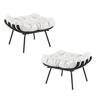 Kit 2 Puff Decorativo Sala De Estar Costela Base Preta Couro Branco G34 - Gran Belo