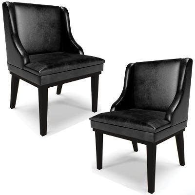 Kit 2 Poltronas Decorativas Base Fixa De Madeira Firenze Pu Preto Brilho G19 - Gran Belo