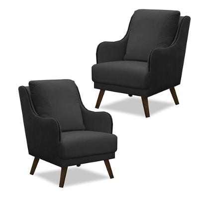 Kit 2 Poltronas Decorativas Catar Com Tachas Veludo Cinza Chumbo G33 - Gran Belo