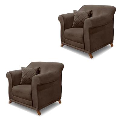 Kit 2 Poltronas Decorativas Com 2 Almofadas Armstrong Veludo Marrom G63 - Gran Belo