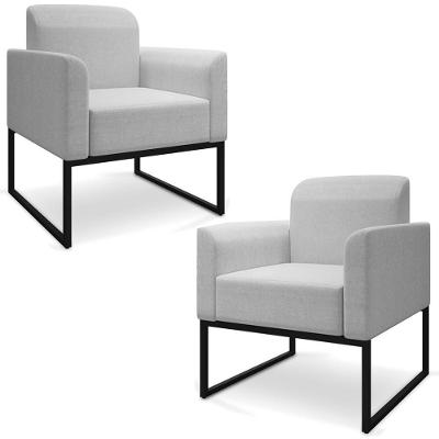 Kit 2 Poltronas Decorativas Isabella Base Industrial Linho Cinza/preto G19