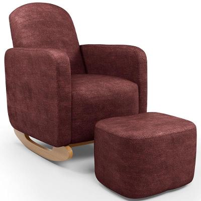Poltrona De Amamentação Com Balanço E Puff Orgânico Saori W01 Linho Bordo - Lyam Decor