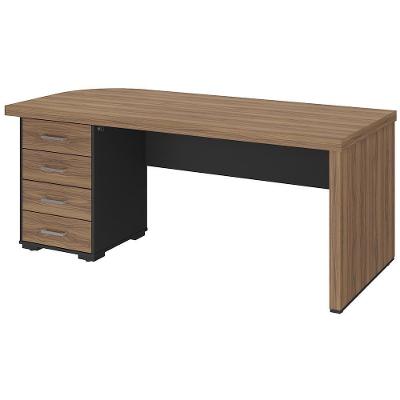 Mesa Para Escritório Home Office Gaveteiro Esquerdo Atria Executiva A02 Nogal Preto - Lyam Decor