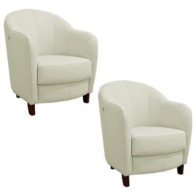 Kit 2 Poltronas Decorativas Sala De Estar Pés Madeira Kairós Couro Off White G03 - Gran Belo