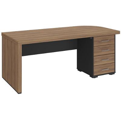 Mesa Para Escritório Home Office Gaveteiro Direito Atria Executiva A02 Nogal Preto - Lyam Decor