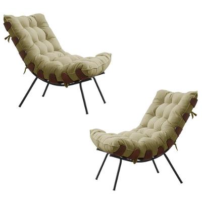 Kit 2 Poltronas Decorativas Sala De Estar Abel Base De Madeira Preto Veludo Bege G41 - Gran Belo