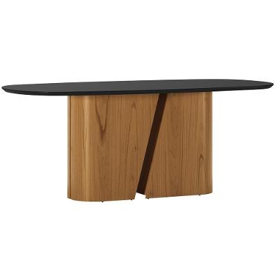 Mesa De Jantar 8 Lugares Retangular Orgânico Com Vidro 200cm Salieri N01 Cinamomo Preto - Lyam Decor