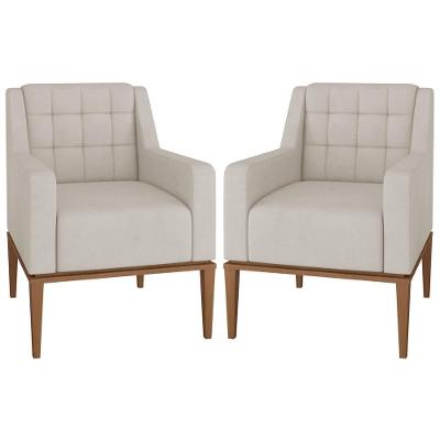 Kit 2 Poltronas Decorativas Sala De Estar Madonna Suede Bege G52 - Gran Belo