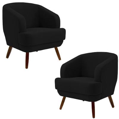 Kit 2 Poltronas Decorativas Jericó Pés De Madeira Veludo Preto G15 - Gran Belo