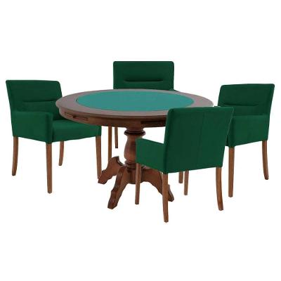 Mesa De Jogos Carteado Redonda Montreal Tampo Reversível Imbuia Com 4 Cadeiras Vicenza Verde G36 G15 - Gran Belo