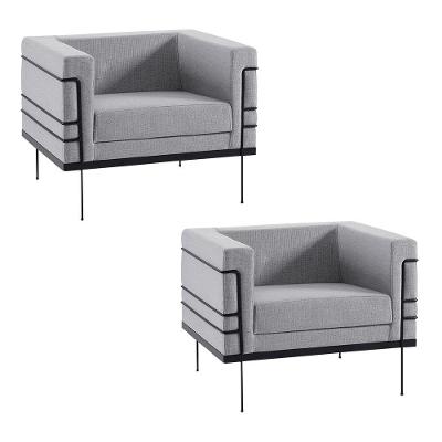Kit 2 Poltronas Decorativas Base De Aço Preto Jeanneret-gris Linhão Cinza G17 - Gran Belo