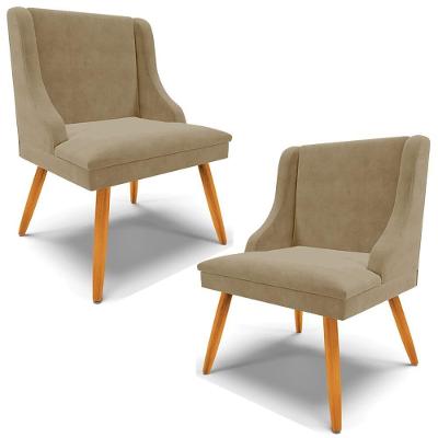 Kit 2 Poltronas Decorativas Pés Palito De Madeira Firenze Suede Nude/natural G19 - Gran Belo