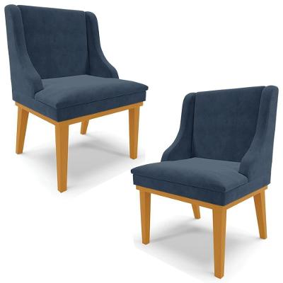 Kit 2 Poltronas Decorativas Base Fixa De Madeira Firenze Suede Azul Marinho/castanho G19 - Gran Belo