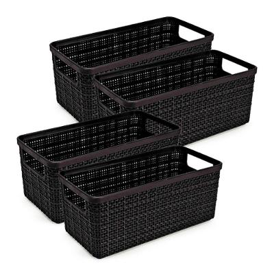 Cesto Organizador Juta Alongada Rattan Plástico Resistente BPA Free 1,5 l Preto Nitron Plast