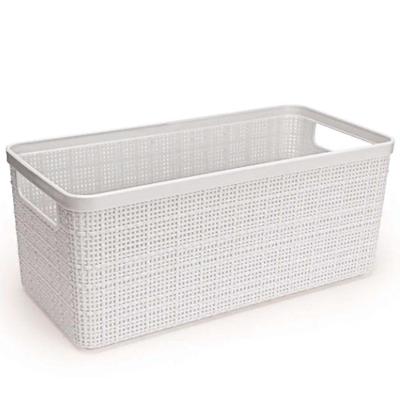 Cesto Organizador Juta Alongada Rattan Plástico Resistente 7,4L Branco Nitron Plast