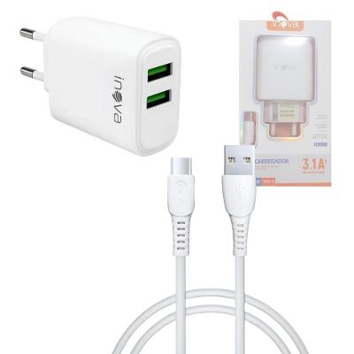 Carregador Completo 02 Entradas Usb 3.1a Com Cabo Tipo-c
