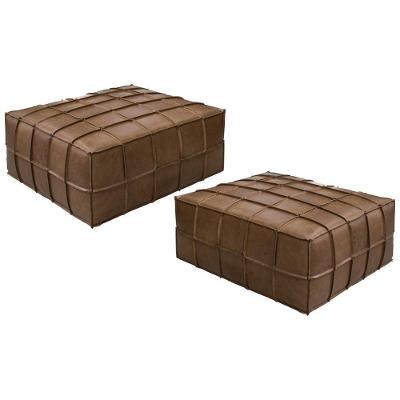 Kit 2 Puffs Decorativo Sala De Estar Frances Trio Couro Marrom Claro G72 - Gran Belo