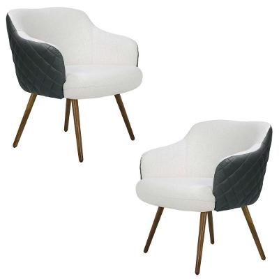 Kit 2 Poltronas Decorativas Kitana Pés Palito Pu Sintético/linho Cinza/branco G15 - Gran Belo