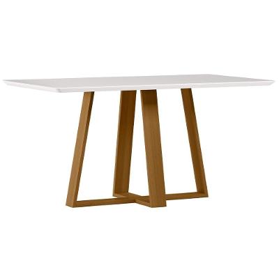 Mesa De Jantar 6 Lugares Retangular 160cm Tampo Mdf Com Vidro Elian N01 Ypê Off White - Lyam Decor