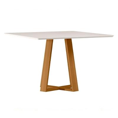 Mesa De Jantar 8 Lugares Quadrada 135cm Tampo Mdf Com Vidro Elian N01 Ypê Off White - Lyam Decor