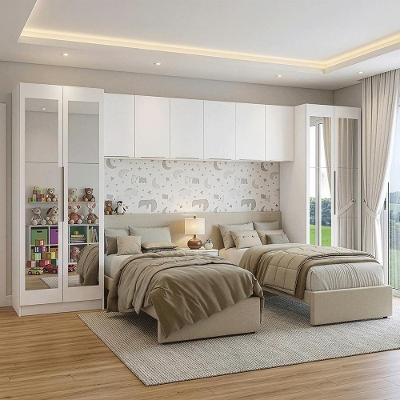 Quarto Infantil Com 2 Guarda-roupas Com Espelhos Neo 3 Aéreos 1 Mesa De Cabeceira Branco Madesa Branco