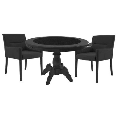 Mesa De Jogos Carteado Montreal Redonda Tampo Reversível Preto Com 2 Cadeiras Vicenza Preto Fosco G36 G15 - Gran Belo