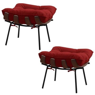 Kit 2 Puffs Decorativos Sala De Estar Abel Base De Madeira Preto Veludo Vermelho G41 - Gran Belo