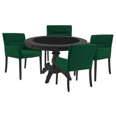 Mesa De Jogos Carteado Montreal Redonda Tampo Reversível Preto Com 4 Cadeiras Vicenza Verde G36 G15 - Gran Belo