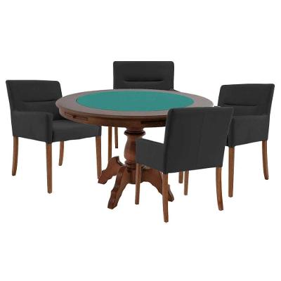 Mesa De Jogos Carteado Redonda Montreal Tampo Reversível Imbuia Com 4 Cadeiras Vicenza Preto Fosco G36 G15 - Gran Belo