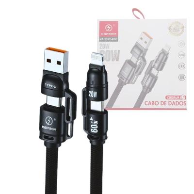 Cabo De Dados 4 Em 1 (usb/2x Tpc/lightning) 60w De 1,20 M