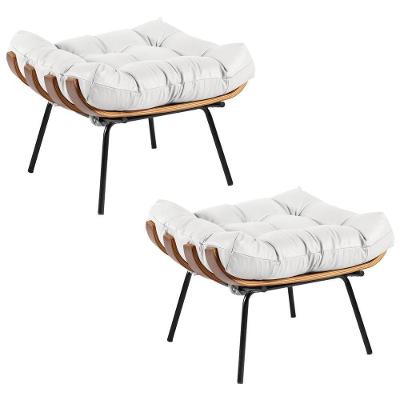 Kit 2 Puff Decorativo Sala De Estar Costela Couro Branco G34 - Gran Belo