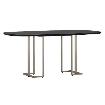 Mesa De Jantar 6 Lugares Retangular Orgânico Com Vidro 180cm Pés Industrial Alina N01 Preto Champanhe - Lyam Decor