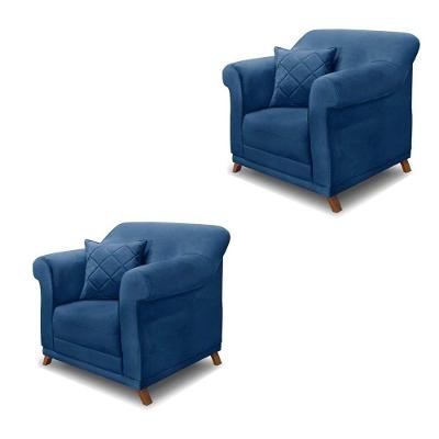 Kit 2 Poltronas Decorativas Com 2 Almofadas Armstrong Suede Azul Marinho G63 - Gran Belo