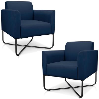 Kit 2 Poltronas Decorativas Isabella Base X Suede Azul Marinho/preto G19 - Gran Belo