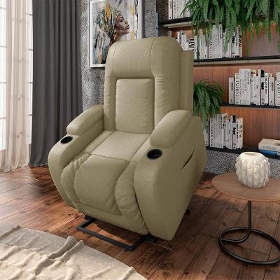 Poltrona Do Papai Reclinável Sala De Cinema Crihs Elétrica Lift Elevação Linho Bege G23 - Gran Belo