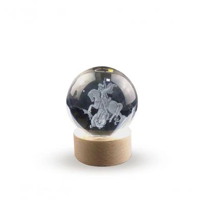 Luminária de Mesa São Jorge em Vidro e Madeira 7,5CM X 6CM Transparente com LED USB Apex