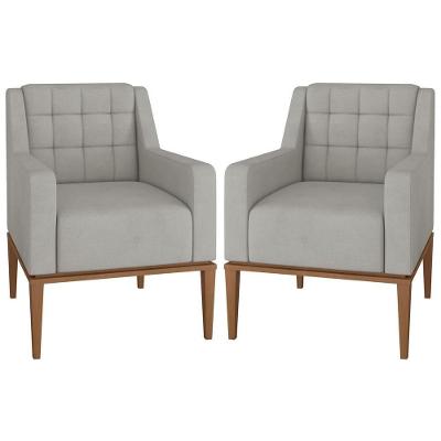 Kit 2 Poltronas Decorativas Sala De Estar Madonna Suede Cinza G52 - Gran Belo
