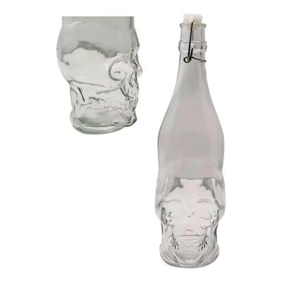 Garrafa Vidro Formato Crânio Caveira 450ML com Rolha Plástico Resistente Transparente Apex