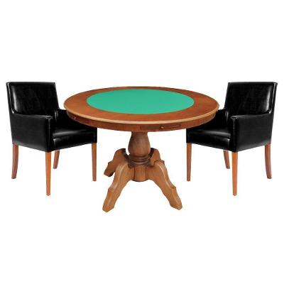Mesa De Jogos Carteado Redonda Montreal Tampo Reversível Amêndoa Com 2 Cadeiras Liverpool Pu Sintético Preto Liso G36