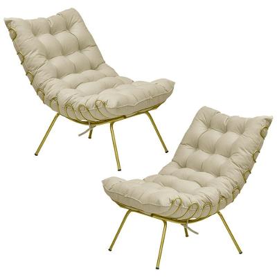 Kit 2 Poltronas Decorativas Sala De Estar Abel Base De Ferro Dourada Veludo Bege G41 - Gran Belo
