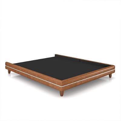 Cama Avulsa Para Colchão Queen Torres Pés Em Madeira Pu Caramelo G91 - Gran Belo