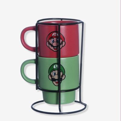 Kit Canecas Empilháveis Super Mario 180ML em Cerâmica com Suporte Vermelho Zonacriativa