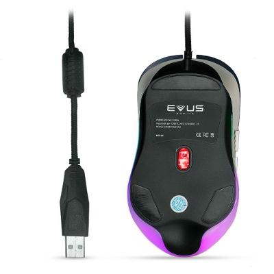 Mouse Gamer Evus Mo-10 Magician com Sensor Óptico 704 IC, 6 Botões e DPI Ajustável Até 6400