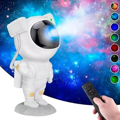 Projetor Luminária Abajur Estrelado Astronauta USB com Controle Remoto e Luz LED Giratória Branco