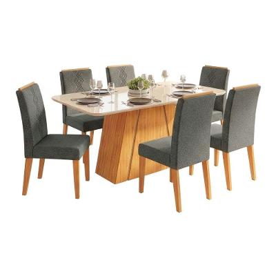 Conjunto Sala Jantar Mesa Tampo Vidro 1,70m Sandy 6Cadeiras