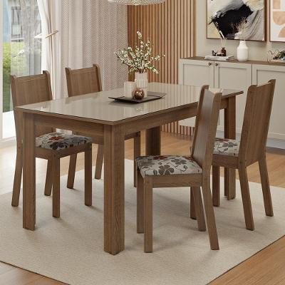 Conjunto Sala De Jantar Cereja Mesa Tampo De Vidro 6 Cadeiras Madesa Rustic/crema/floral Hibiscos