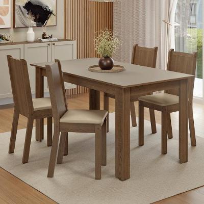 Conjunto Sala De Jantar Cereja Mesa Tampo De Vidro 6 Cadeiras Madesa Rustic/crema/sintético Bege