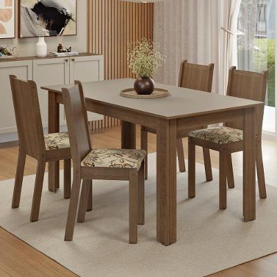 Conjunto Sala De Jantar Avelã Mesa Tampo De Vidro 4 Cadeiras Rustic/crema/sintético Bege Madesa Rustic/crema/lírio Bege