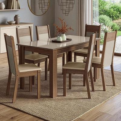Conjunto Sala De Jantar Avelã Mesa Tampo De Vidro 4 Cadeiras Rustic/crema/lírio Bege Madesa Rustic/crema/sintético Bege