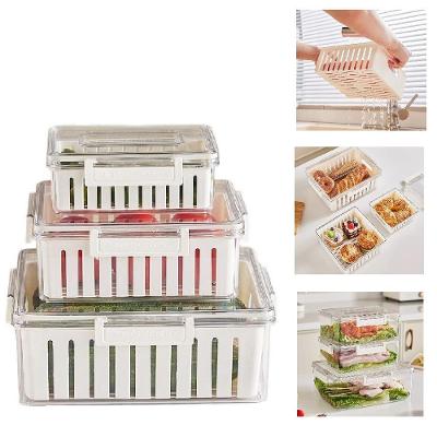 Kit 3 Potes Herméticos Fresh Box em Acrílico com Cesta Escorredor Transparente Yeet